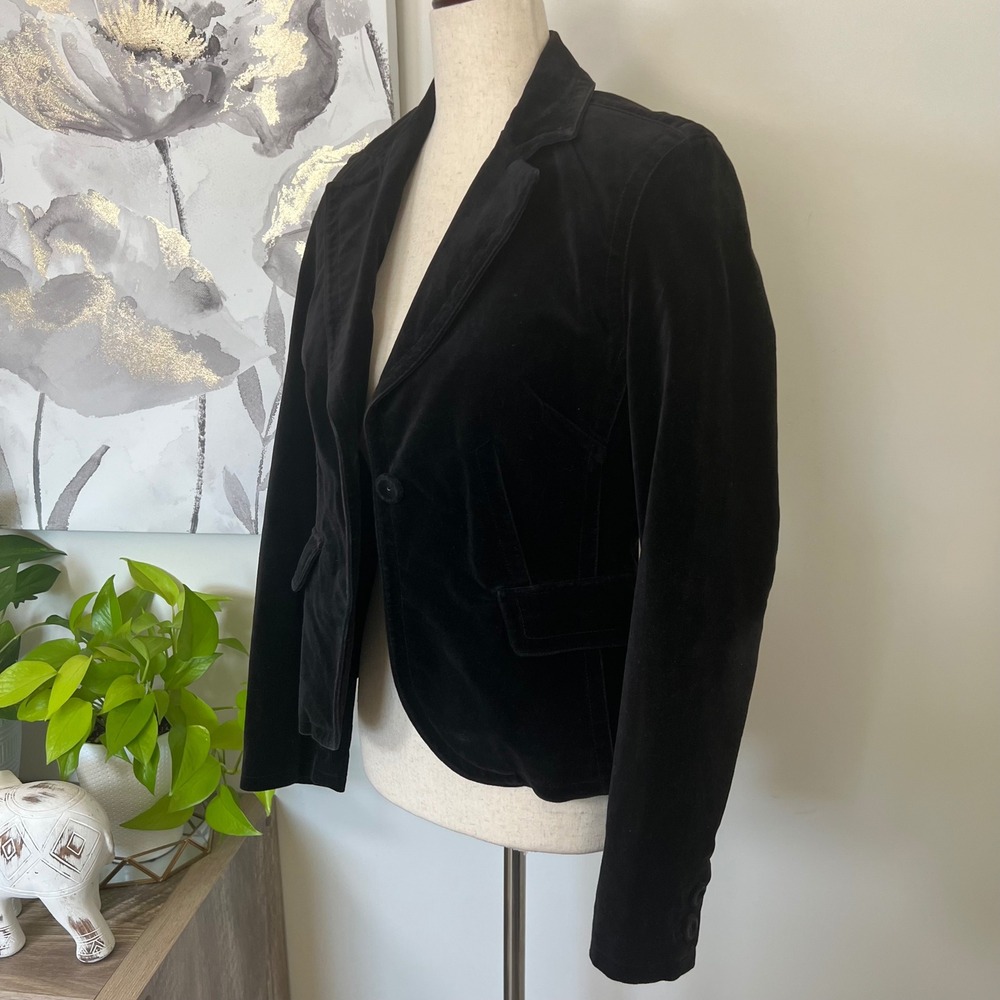 Vintage Esprit Blazer Womens 6 Black Velvet One Button Notch Lapel Jacket - Picture 2 of 11